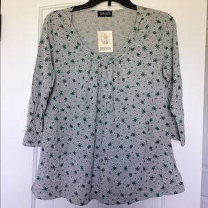 Hiatus‎ Top Women's Size Large Gray Floral Blue Blouse Shirt Maternity